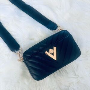 Valentino Orlandi | Black Quilted Chevron Crossbody Bag